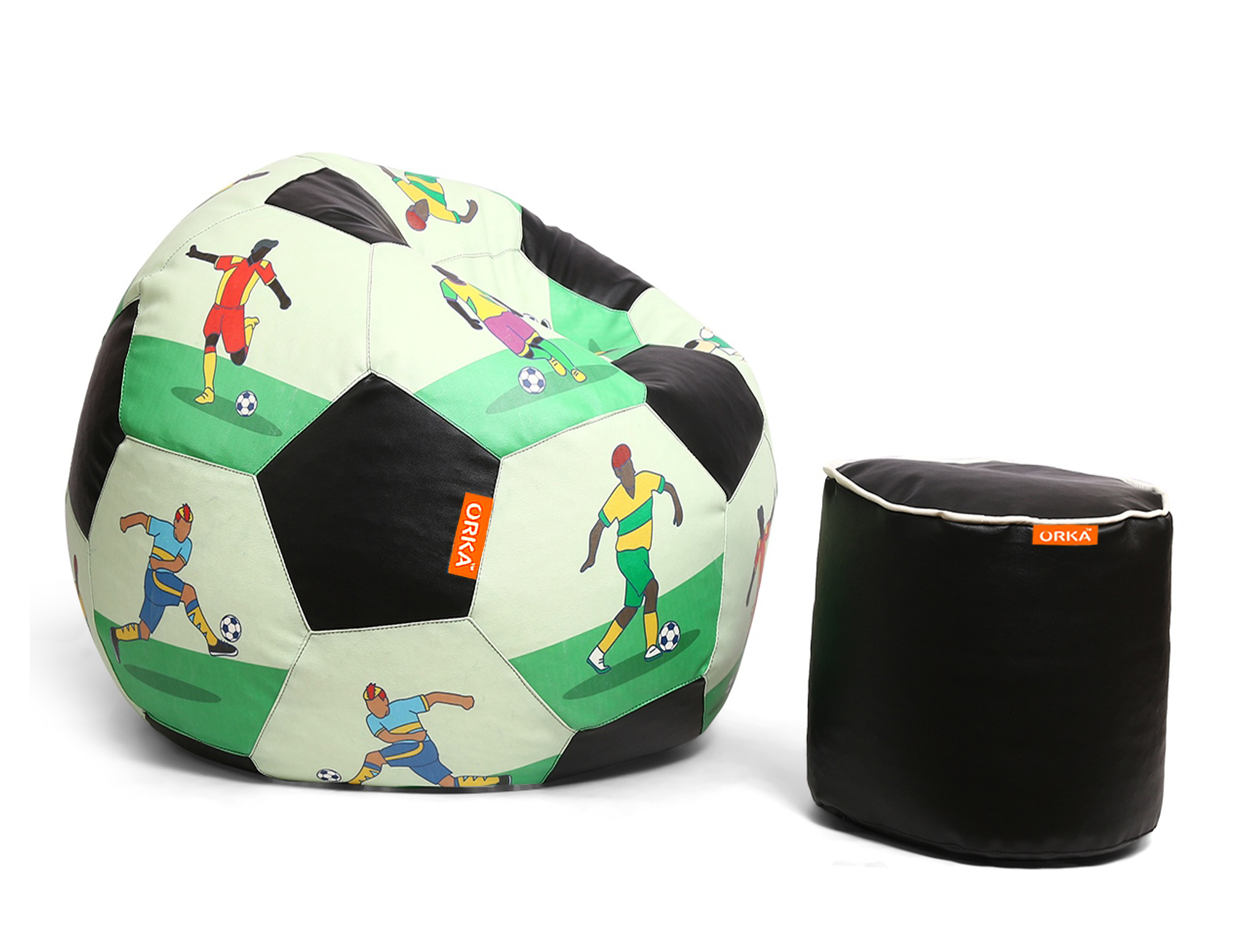 Orka Digital Printed XXL Foorball With Mathching Footstool Filled Bean Bag With Beans (FB53Multicolor) view 2